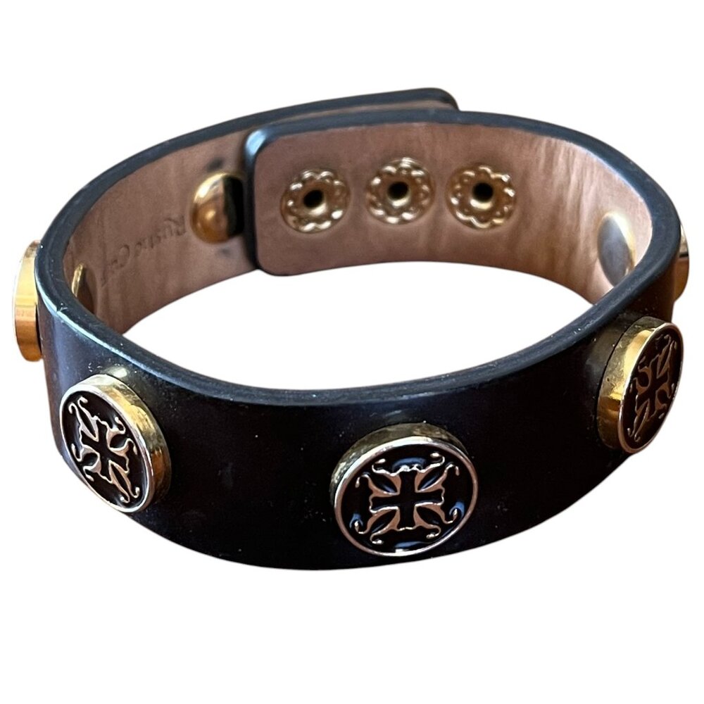 Rustic Cuff Single Wrap Leather Logo Bracelet Black on Black
